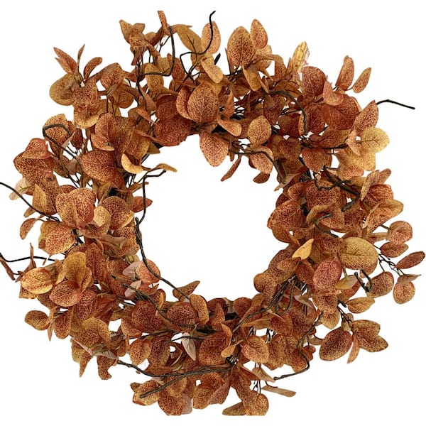 Glitzhome 24 in. D Orange Eucalyptus Fall Artificial Harvest Wreath Unlit
