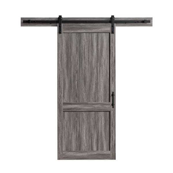 OVE Decors Dorian 36 in. x 84 in. Textured Aged Wood Look Sliding Barn Door with Solid Core and U-Shape Soft Close Hardware Kit