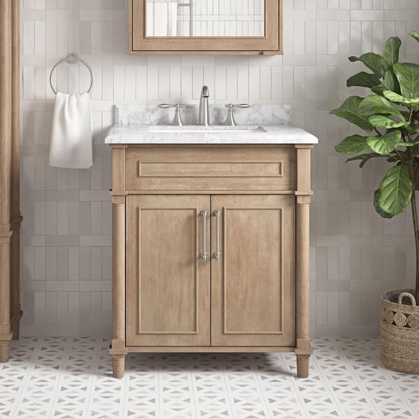Aberdeen 30 in. Single Sink Antique Oak Bath Vanity with Carrara Marble Top (Assembled)