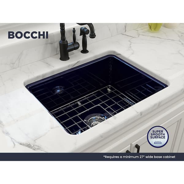 Sotto Sapphire Blue Fireclay 24 in. Single Bowl Undermount/Drop-In Kitchen Sink w/Protective Bottom Grid and Strainer