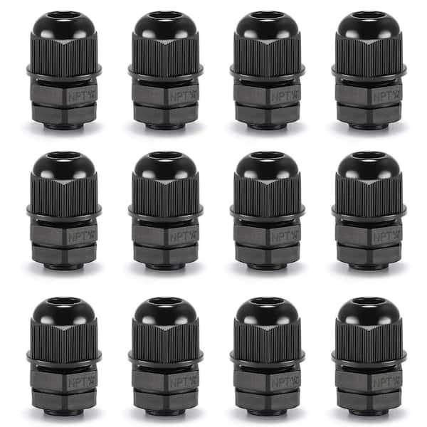 12-Piece 1/4 in. NPT Nylon IP68 Waterproof Cable Gland Cord Grip Connector with Strain Relief