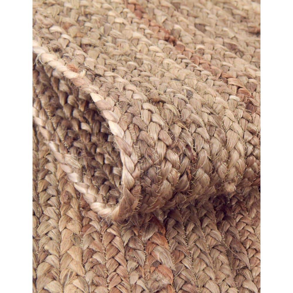 Handmade Round Braided White and Brown Rug - Stain-resistant and Easy Care