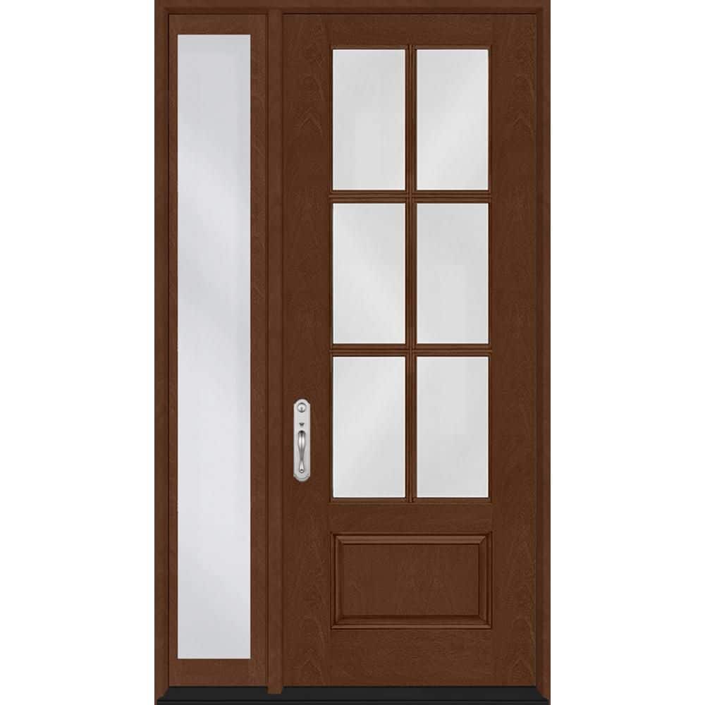 Regency 53 in. x 96 in. 3/4-6 Lite Clear Glass RHIS Chestnut Fiberglass Prehung Front Door w/14 in. SL with NKL Lockset price history on PriceWatchPro