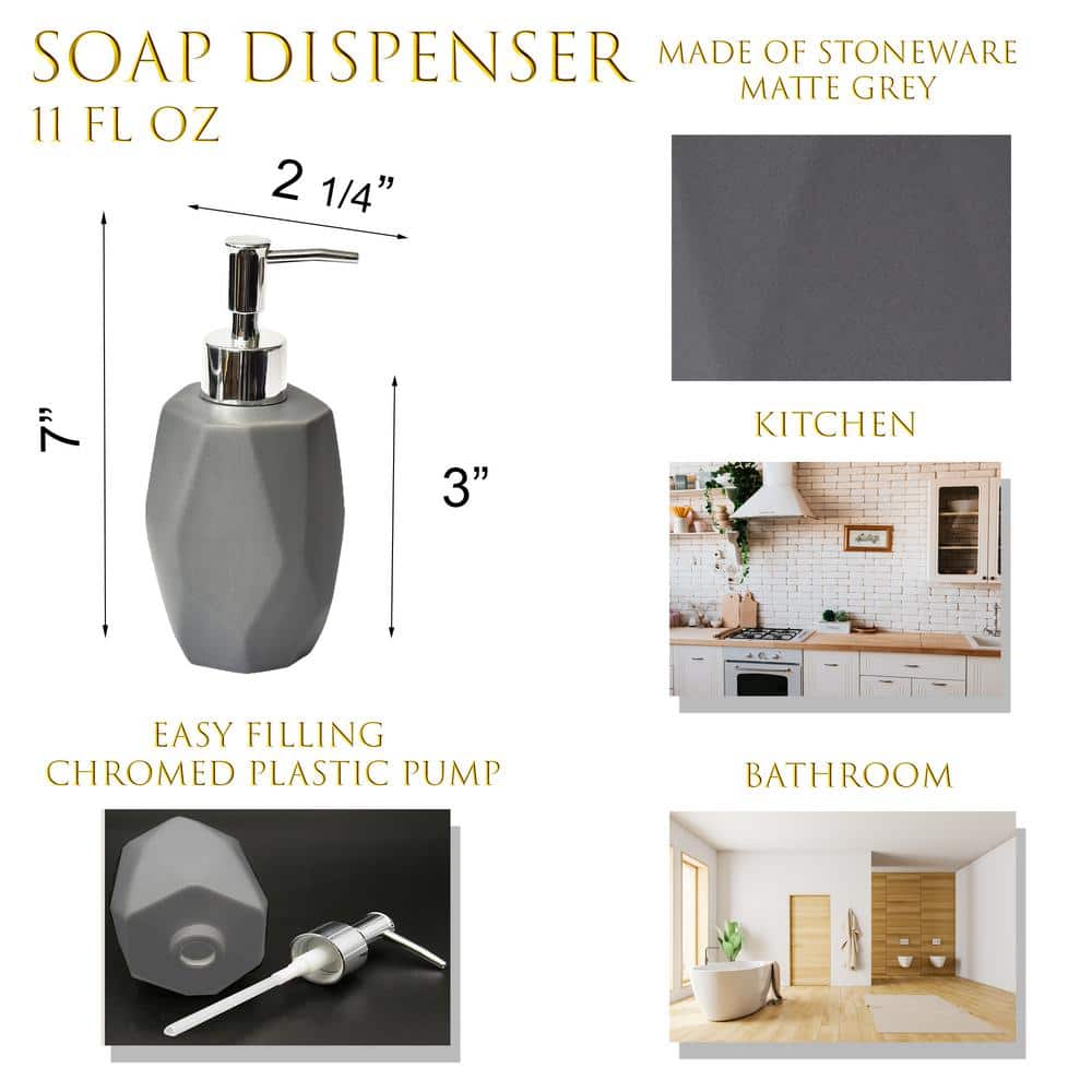 Gray Stoneware Diamond Shape Hand Soap Dispenser
