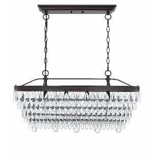 4-Light Black Kitchen Island Tiered Pendant Chandelier with Crystal Accent