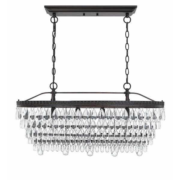 Uixe 4-Light Black Kitchen Island Tiered Pendant Chandelier with Crystal Accent
