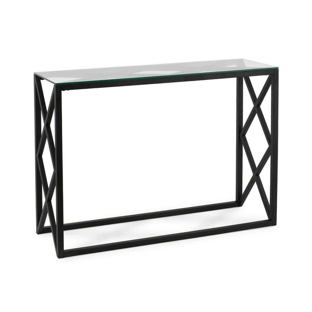 Dixon 42" Blackened Bronze Metal and Glass Console Table with Storage