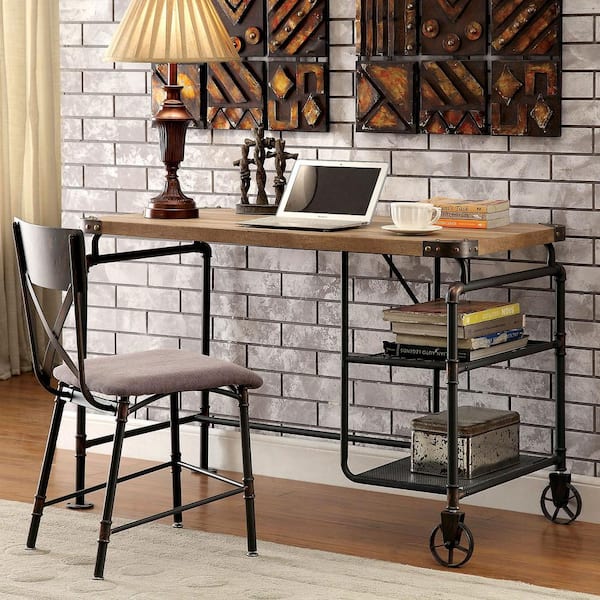 maocao hoom 47.25 in. Light Brown Rectangle Metal Computer Desk with 2-Shelves
