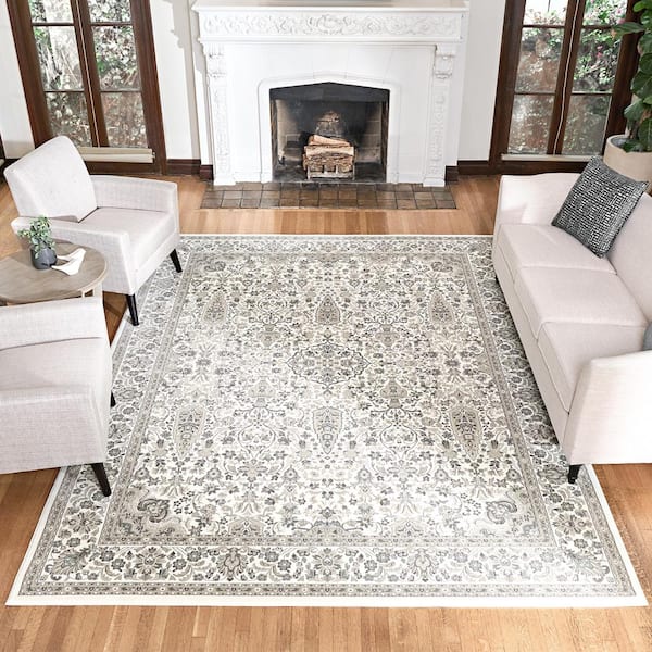 Majestic Vernon Gray 8 ft. x 10 ft. Floral Indoor Area Rug
