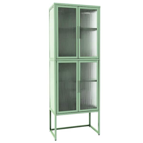 Miscool Anky 23.7 in. W x 13.86 in. D x 65.55 in. H Green Freestanding Bathroom Linen Cabinet with Fluted Glass Doors