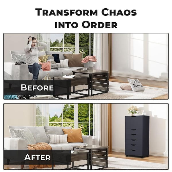 MAYKOOSH Black, 6-Drawer with Shelf, Office File Cabinets Wooden