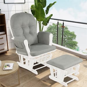 Grey Fabric Glider and Ottoman Cushion Set Wood Baby Nursery Rocking Chair Dark