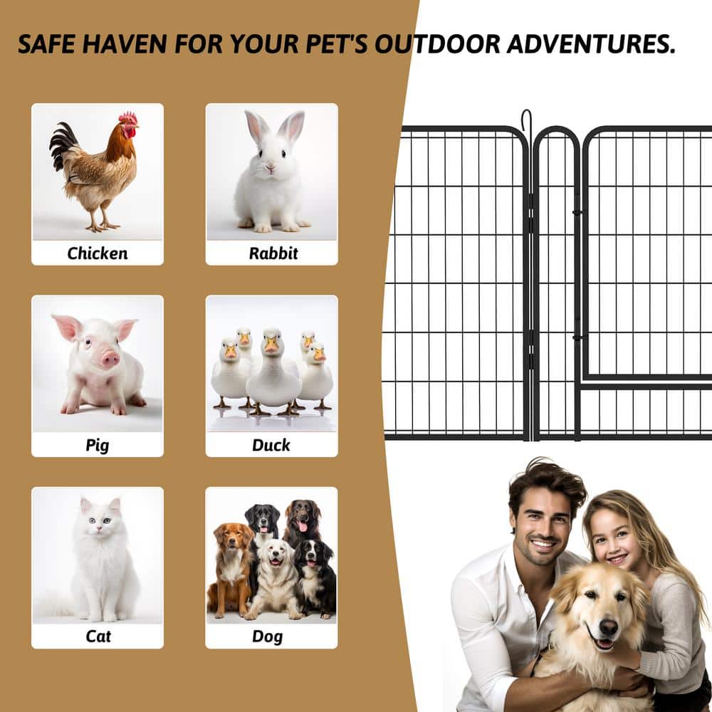 Black 31.7"H 16-Panel Metal Pet Playpen with Door