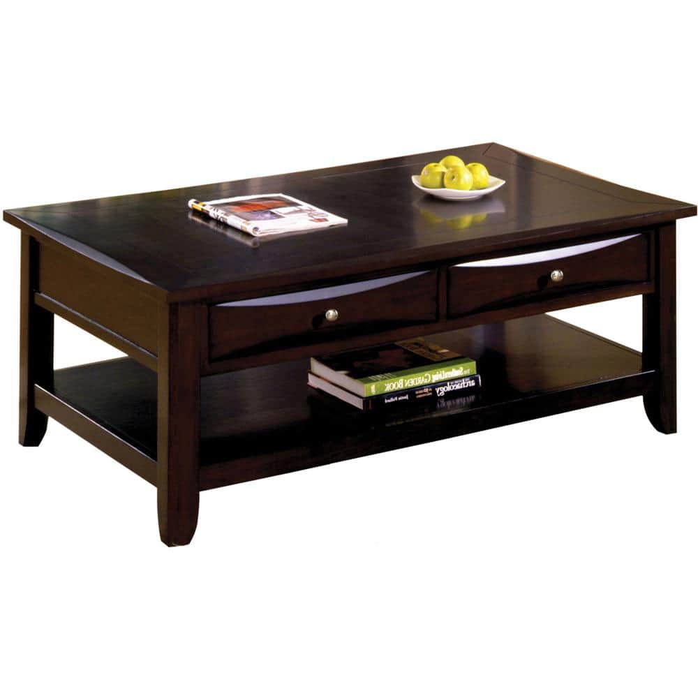 Furniture Of America Baldwin 50 In Espresso Large Rectangle Wood Coffee Table With Drawers Cm4265dk C L The Home Depot