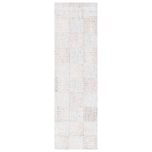 Abstract Ivory/Blue 2 ft. x 8 ft. Square Marled Runner Rug