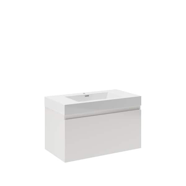 Fresca Mezzo 36 in. Modern Wall Hung Bath Vanity in White with Vanity Top in White with White Basin