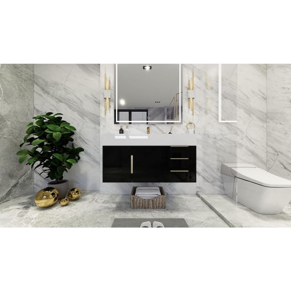 BV Better Vanity Bethany 42 in. W x 20 in. D x 22 in. H Single Sink Floating Bath Vanity in Gloss Black with White Acrylic Top