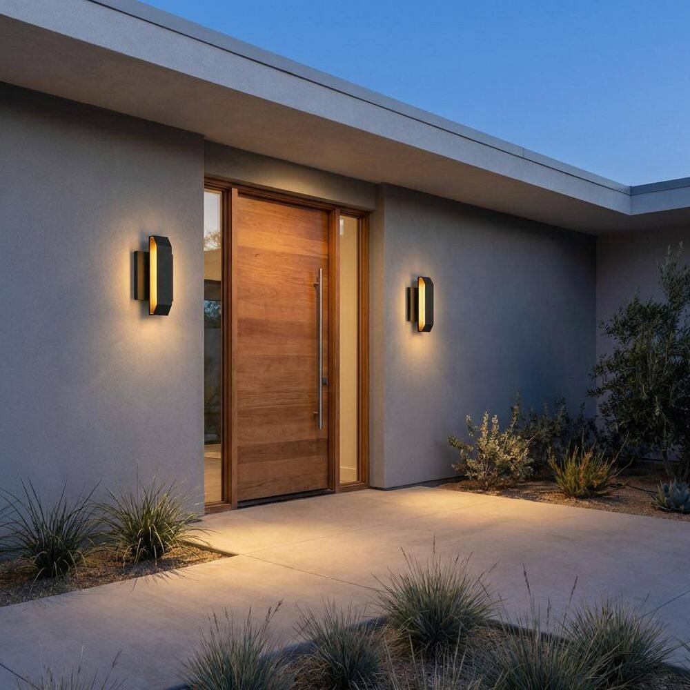 Lakemont 10 in. W x 4.5 in. H Textured Black Modern Contemporary LED Hardwired Small Outdoor Wall Lantern price history on PriceWatchPro