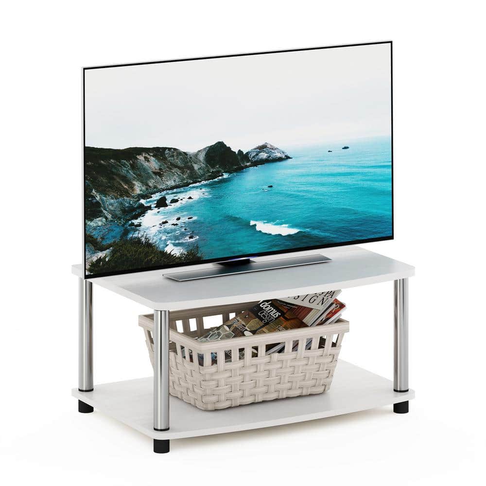 White Oak and Chrome 2-Tier Freestanding TV Stand