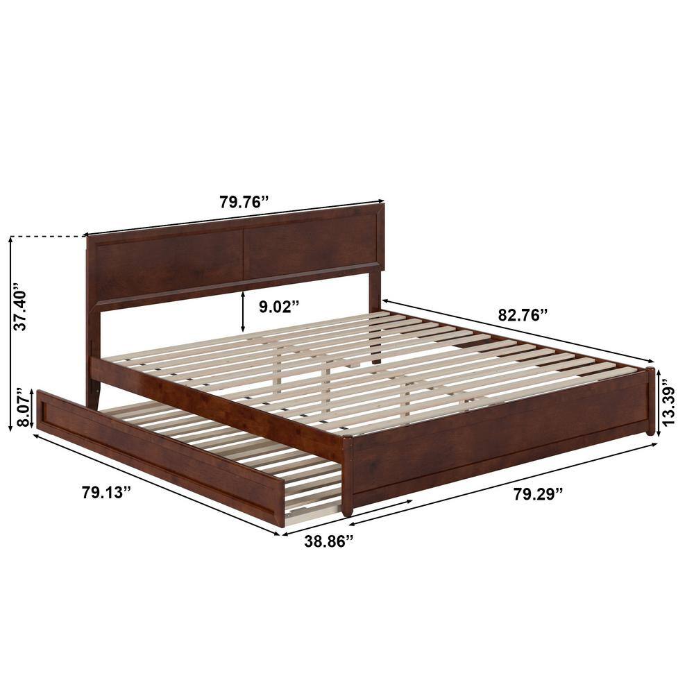 Walnut King Solid Wood Platform Bed with Trundle