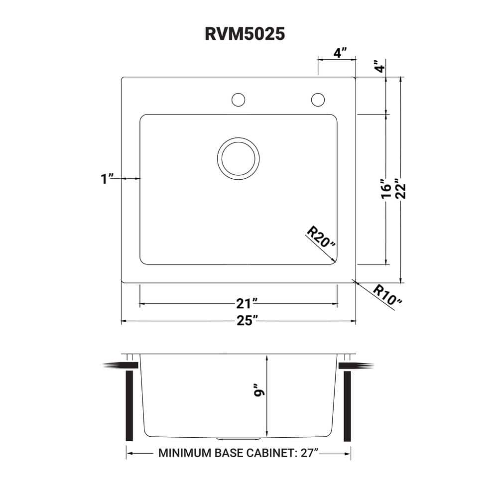 Ruvati 28" Stainless Steel Drop-In Single Bowl Kitchen Sink