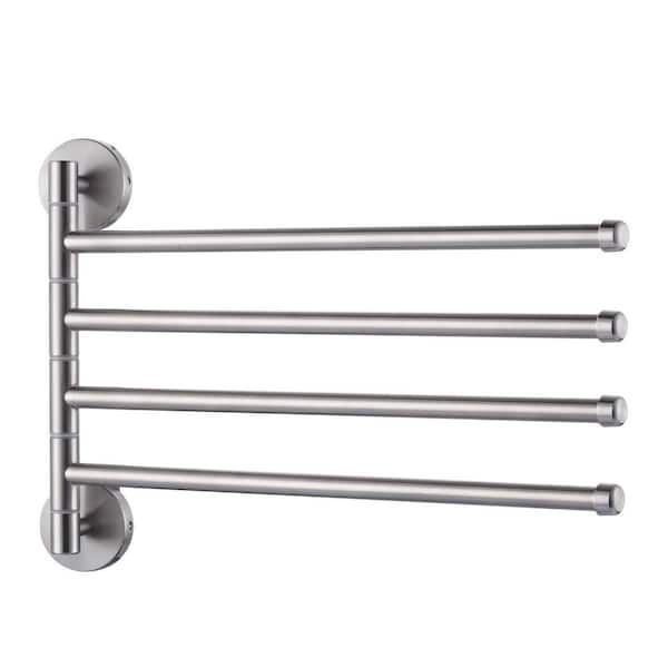 13 in. Wall Mounted Swivel 4-Arm Towel Bar Bath Hardware Accessory in Brushed Nickel