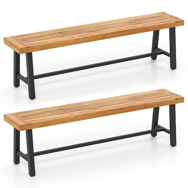 3-Person Acacia Wood Outdoor Backless Bench Ottoman (2-Pack)