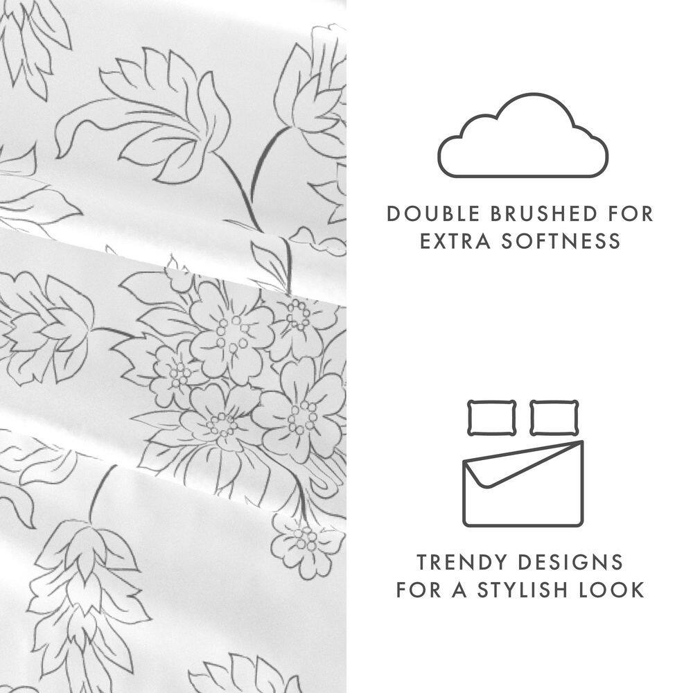 Gray and White Floral Queen Ultra Soft Microfiber Sheet Set