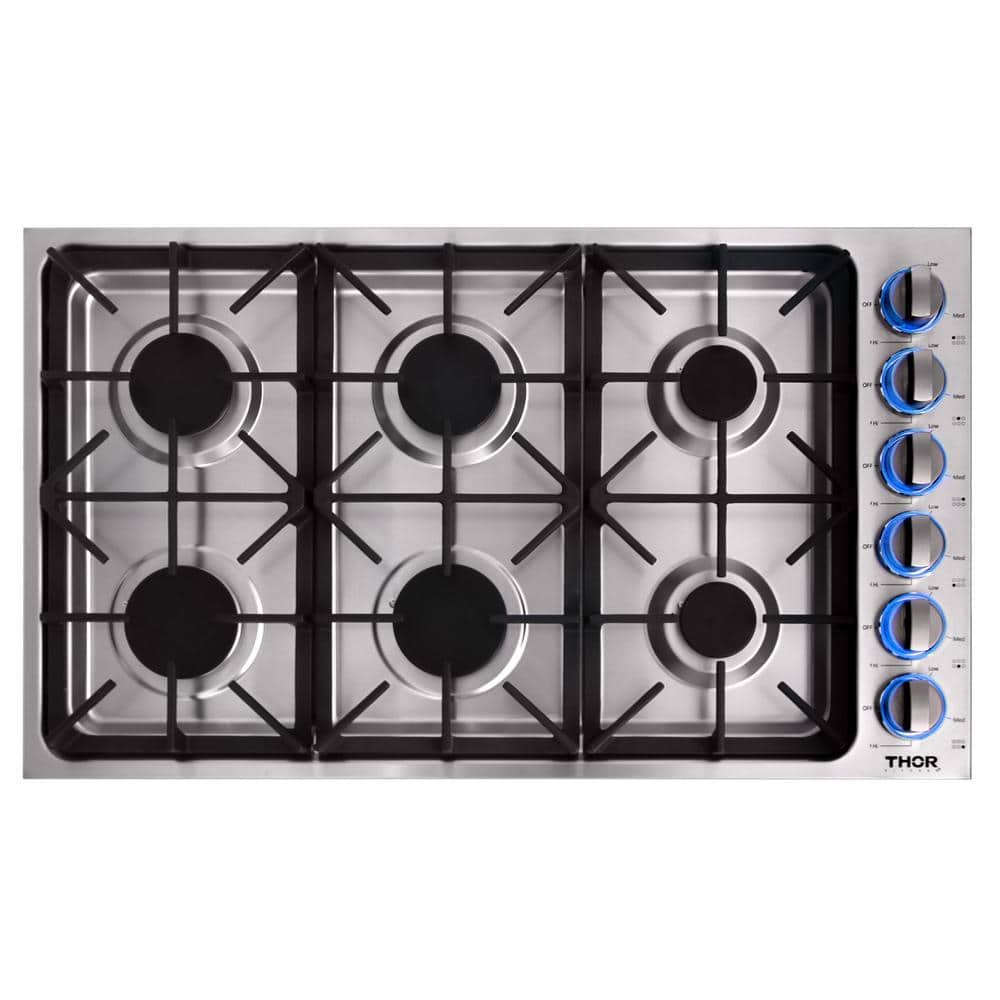 Thor Kitchen 36 in. Drop-in Gas Cooktop in Stainless Steel, Silver