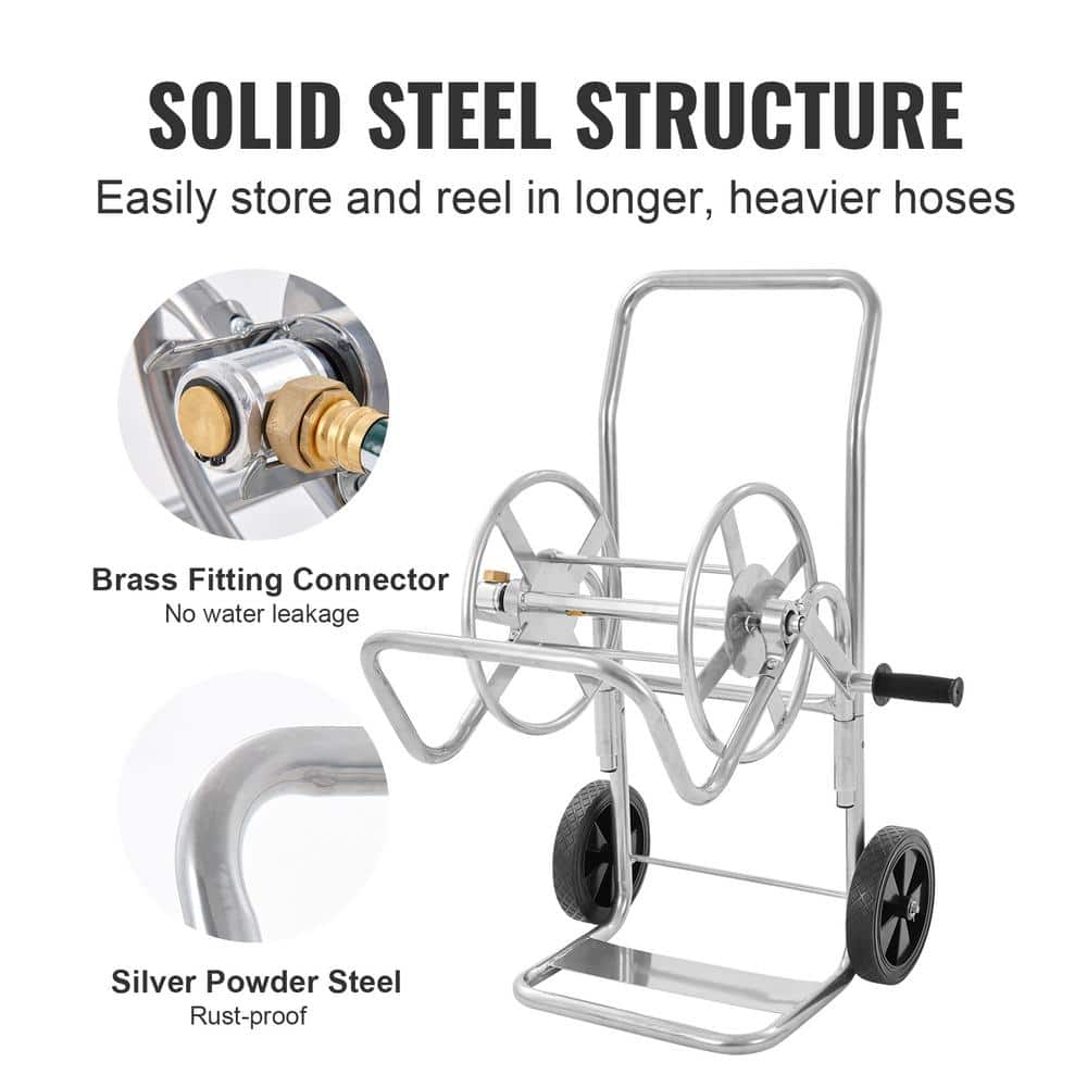 Silver Steel 200 ft. Garden Hose Reel Cart with Manual Crank
