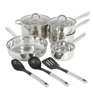 12-Piece Stainless Steel Cookware Set with Kitchen Tools, Silver