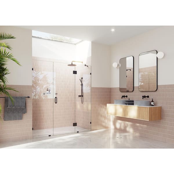Stellar 72 in. W x 78 in. H Glass Hinged Pivot Frameless 3-Panel Inline Shower Door in Matte Black