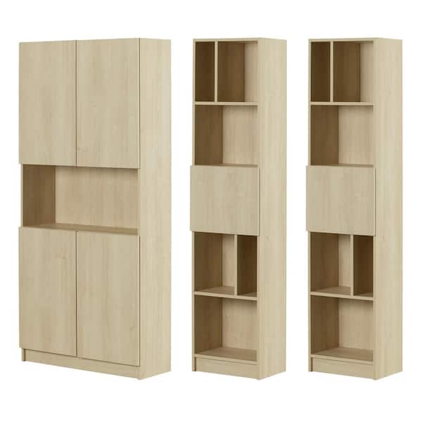South Shore Liora 71.5 in. Tall Bleached Oak Particle Board 18-Shelf Accent Bookcase Set of Bookcase