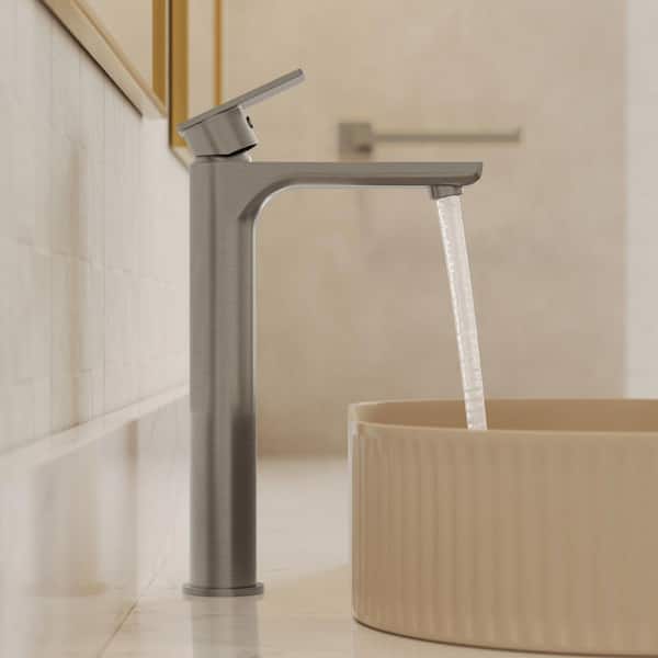 12 in. Faucet Height 1-Handle Single Hole Bathroom Sink Faucet Spot-Resistant in Brushed Nickel with Pop-Up Drain