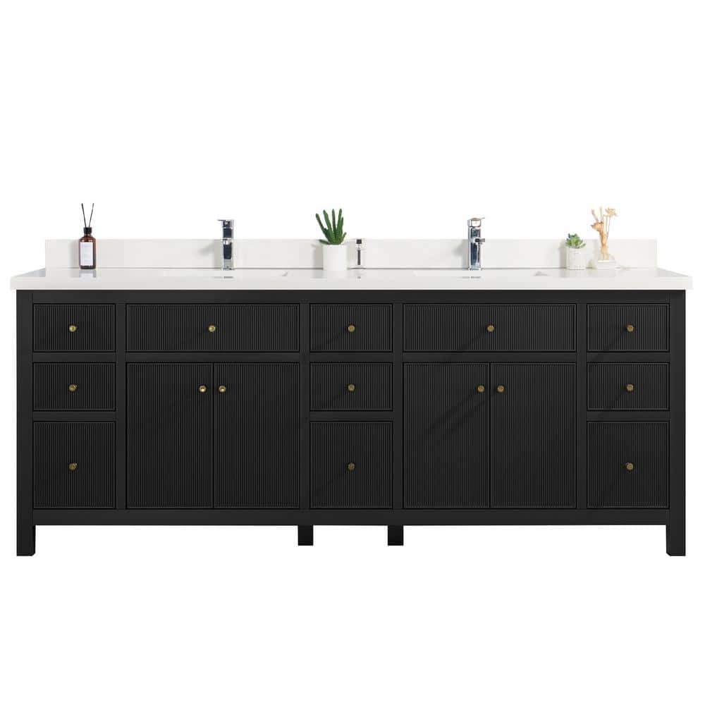 Sonoma 84" Black Double Sink Vanity with White Quartz Top