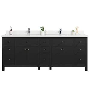 Sonoma 84 in. W x 22 in. D x 36 in. H Double Sink Bath Vanity in Black with 2 in White Quartz Vanity Top