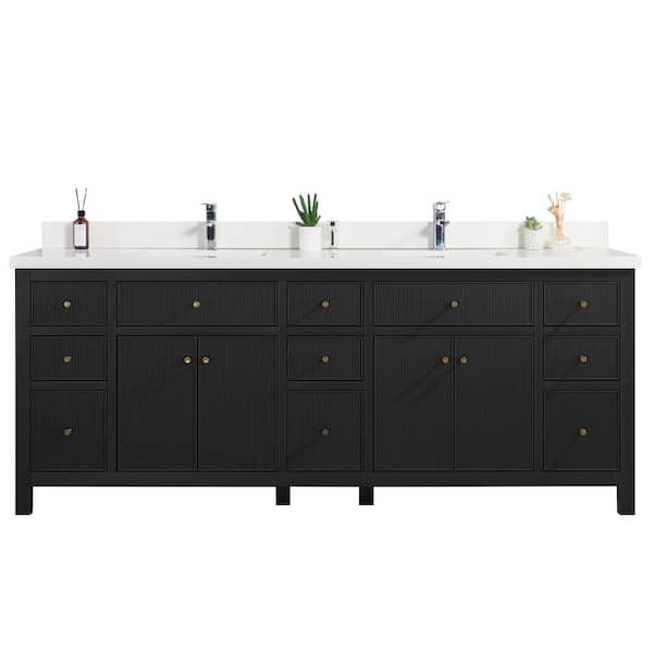 Willow Collections Sonoma 84 in. W x 22 in. D x 36 in. H Double Sink Bath Vanity in Black with 2 in White Quartz Vanity Top