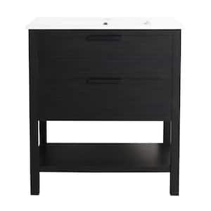 30 in. W x 18.3 in. D x 33.5 in. H Single Sink Freestanding Bath Vanity in Black White Ceramic Top and 2 Drawers