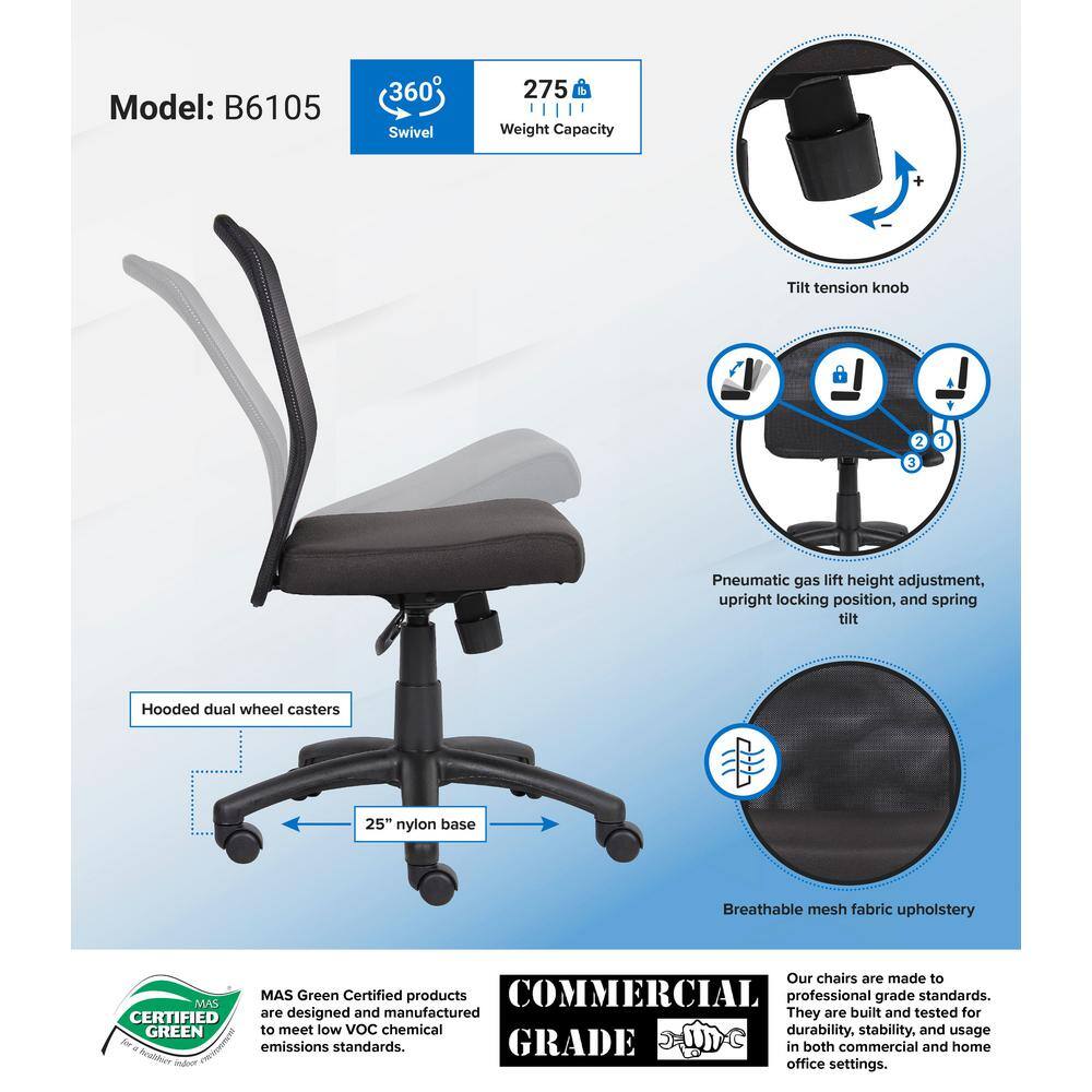 Modern Swivel Mesh Task Chair with Armless Design in Black