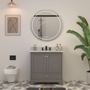 36 in. W x 22 in. D x 35 in. H Freestanding Bath Vanity in Gray with Carrara White Natural Marble Top with White Basin
