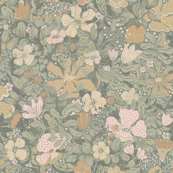 A-Street Prints Grey Midsommar Floral Medley Paper Non-Pasted Non-Woven Matte Wallpaper