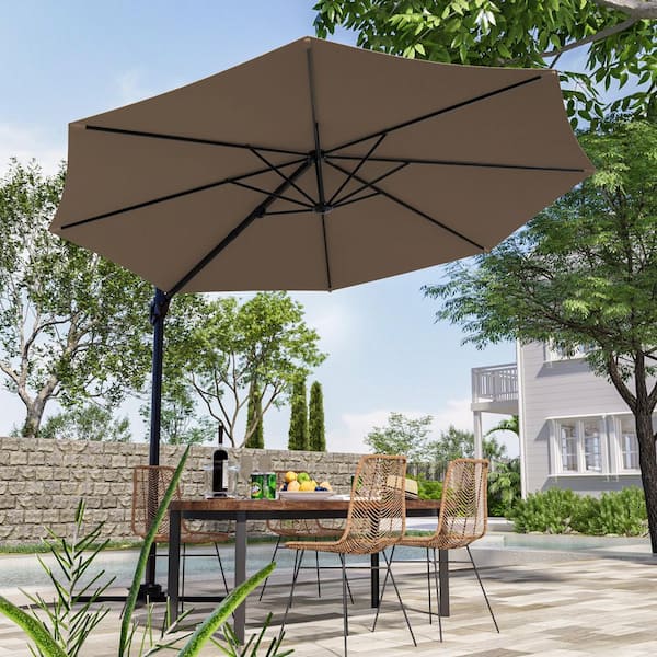 JOYESERY 10 ft. Cantilever Patio Umbrella with Cross Base, Outdoor Offset Hanging 360-Degree in Taupe