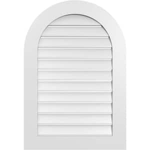 26 in. x 38 in. Round Top White PVC Paintable Gable Louver Vent Functional