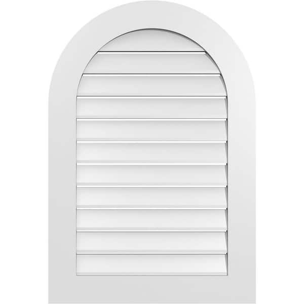 Ekena Millwork 26 in. x 38 in. Round Top White PVC Paintable Gable Louver Vent Functional