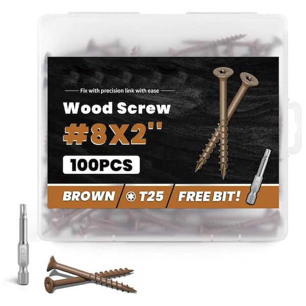 Wood Screws 2 in. Brown Epoxy Coated T25 Star Bit Excellent Rust Resistant Outdoor Decking Screws (100-Pack)