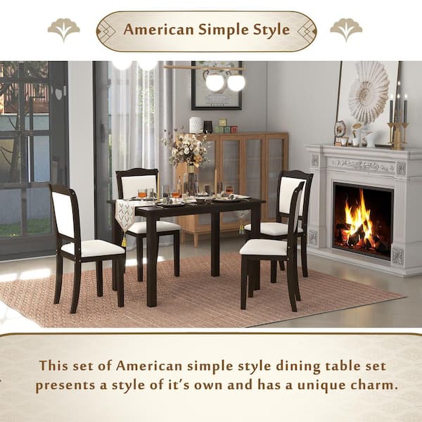 5-Piece Espresso Wood Dining Table Set Simple Style Kitchen