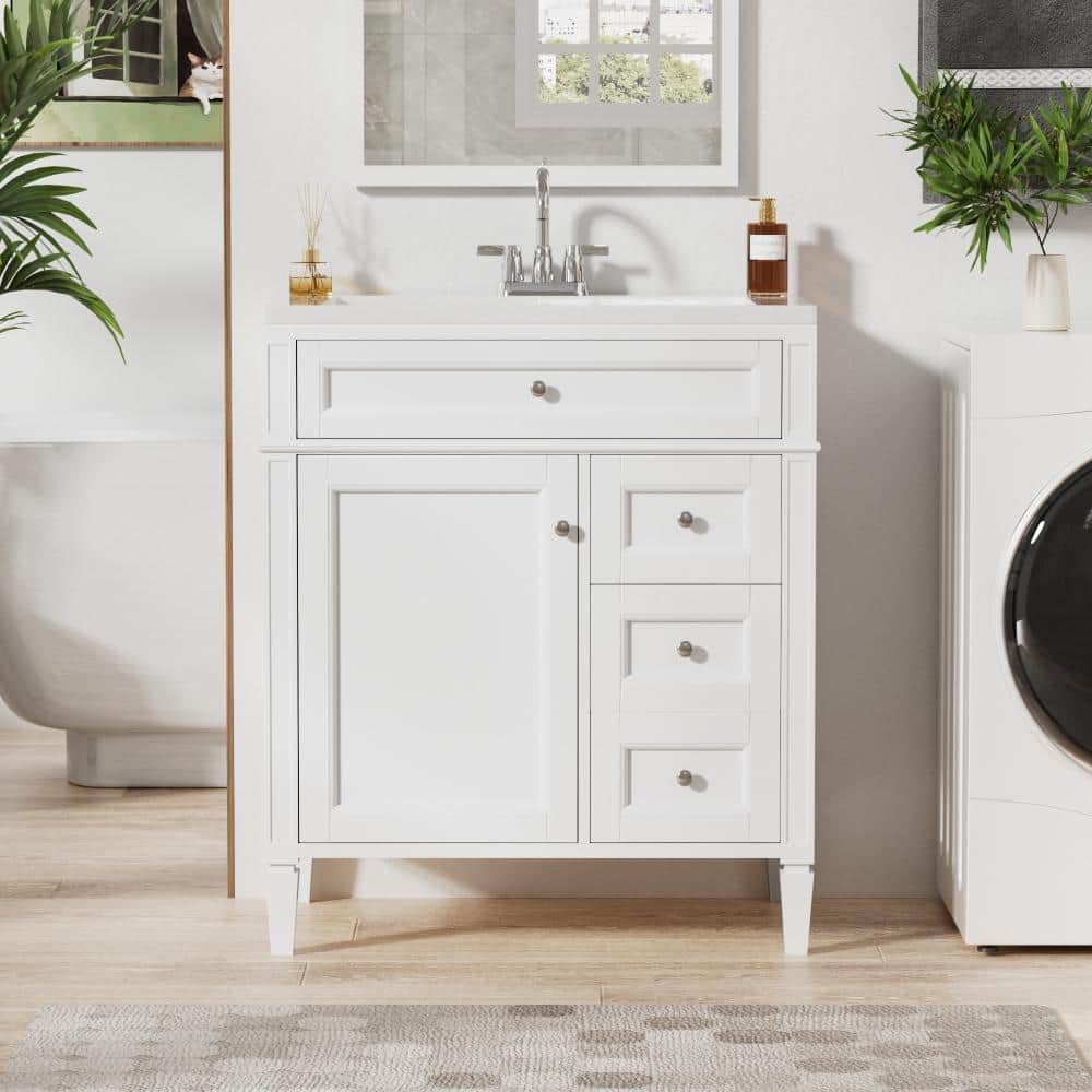 30 in. Single Sink Freestanding White Bath Vanity with White Ceramic Top, Adjustable Shelf & 2 Drawers. price history on PriceWatchPro