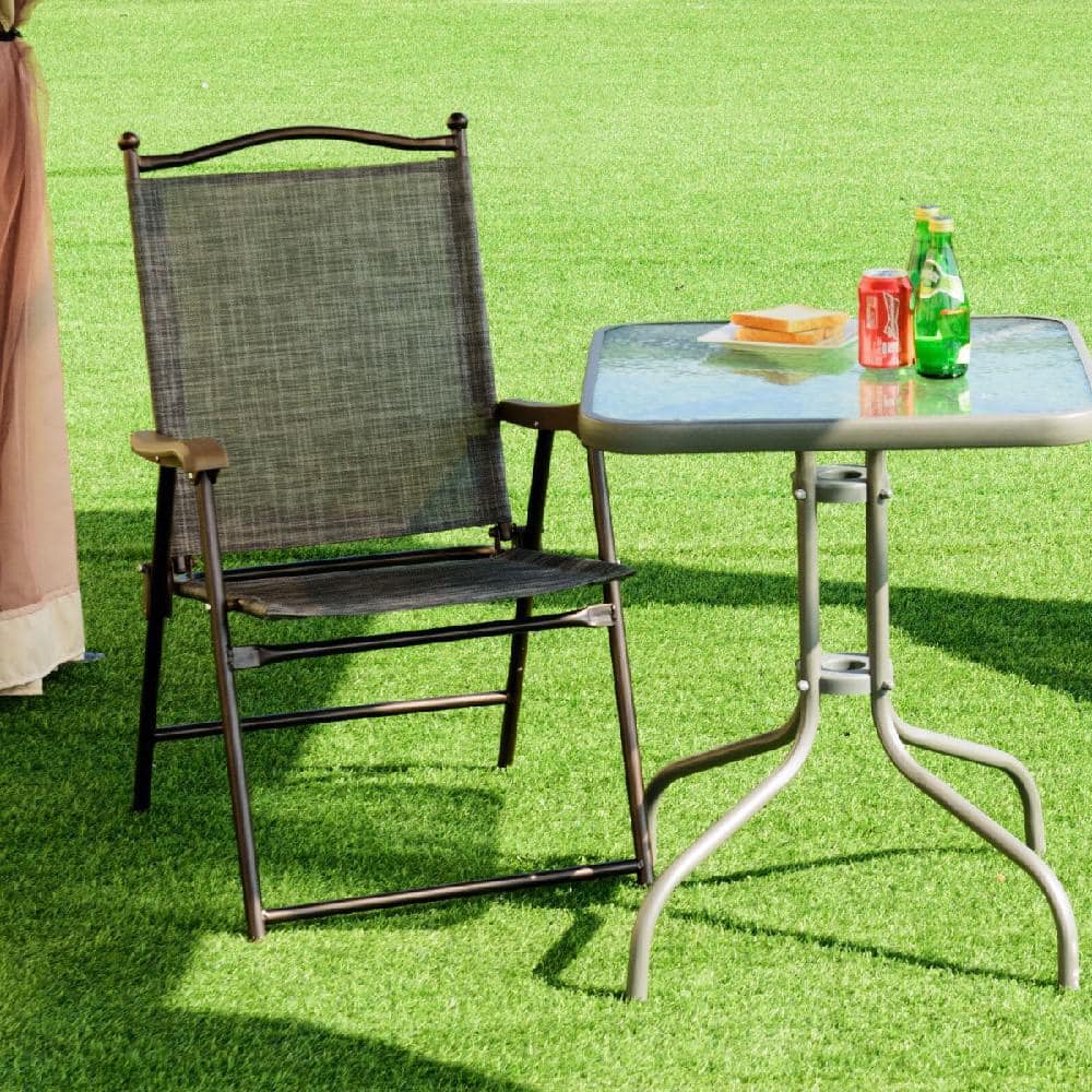Gray Steel Frame Folding Camping Chairs with Arms, Set of 2