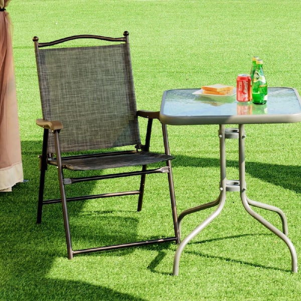 Gray Metal Outdoor Patio Folding Beach Lawn Chair (Set of 2)