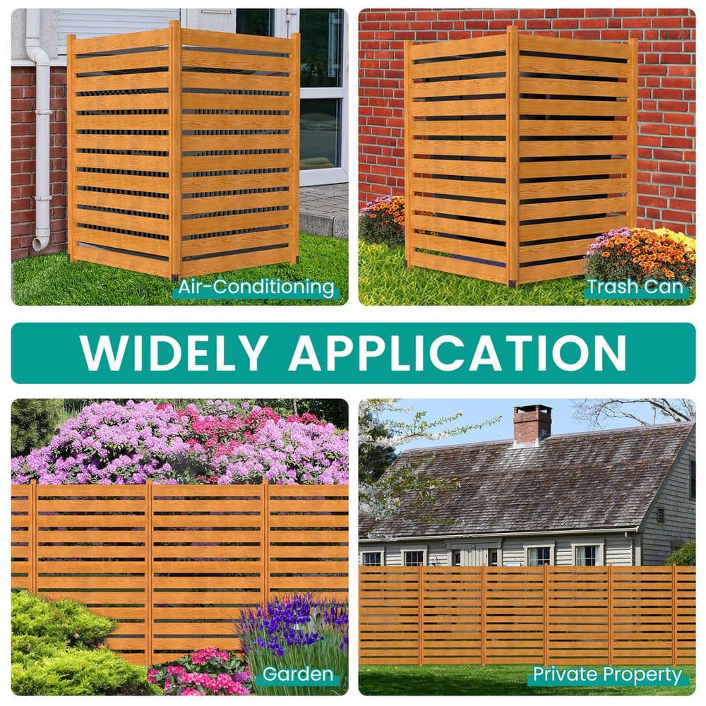 38" x 60" Light Brown Wood Privacy Fence with Metal Stakes